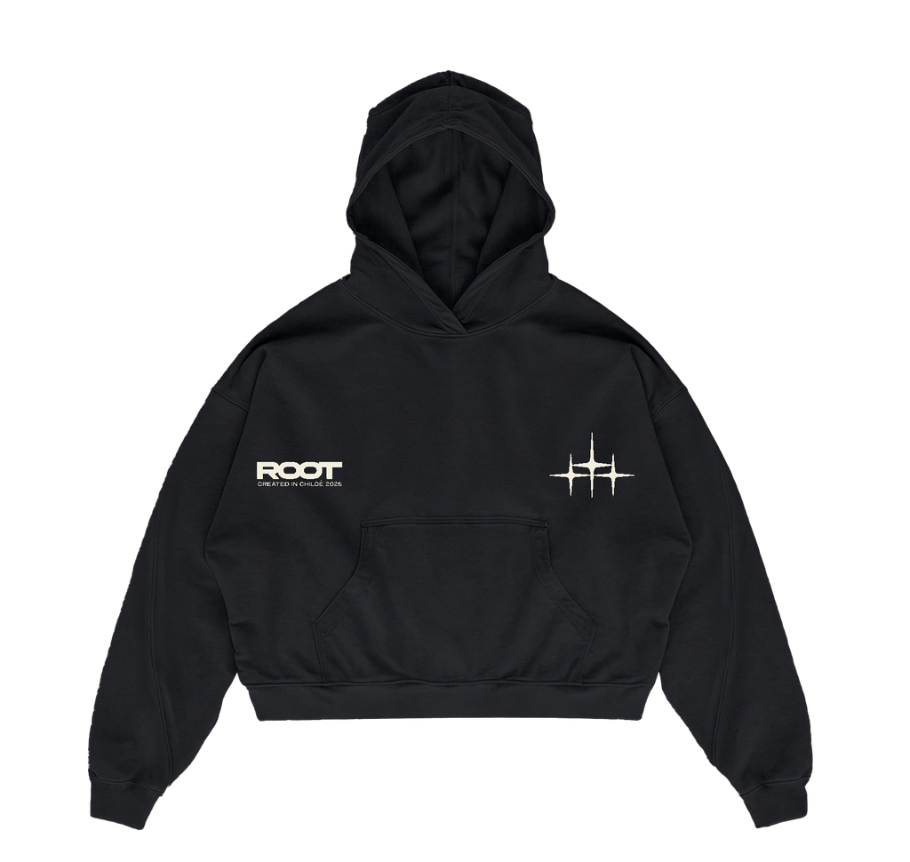 boxy fit hoodie negro "DROP 001"