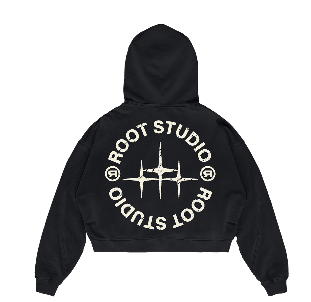 boxy fit hoodie negro "DROP 001"